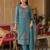 Blue silk blend embroidered kurta trouser dupatta set