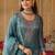 Blue silk blend embroidered kurta trouser dupatta set