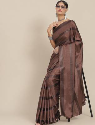 Coffee striped silk blend saree 1