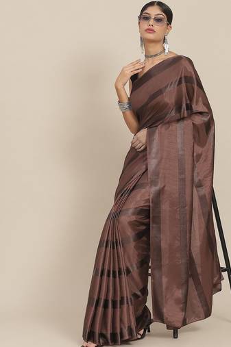 Coffee striped silk blend saree