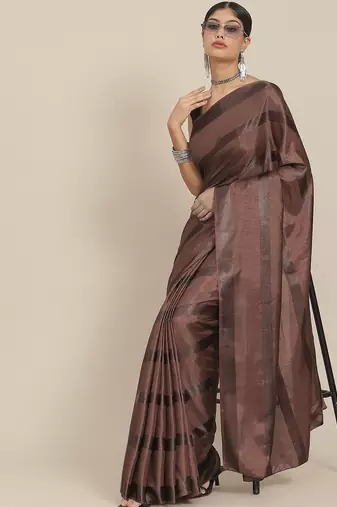 Coffee striped silk blend saree
