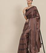 Coffee striped silk blend saree
