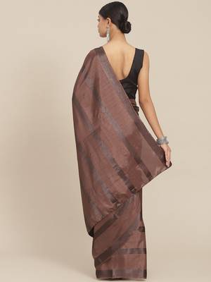 Coffee striped silk blend saree 2