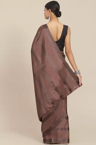Coffee striped silk blend saree