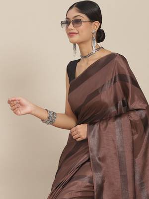 Coffee striped silk blend saree 3