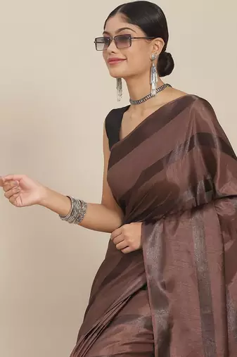 Coffee striped silk blend saree