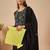 Black silk blend embroidered kurta trouser dupatta set