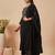 Black silk blend embroidered kurta trouser dupatta set