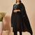 Black silk blend embroidered kurta trouser dupatta set