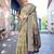 cream & blue ethnic motifs woven design zari organza saree
