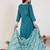Teal silk blend embroidered kurta trouser dupatta set