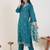 Teal silk blend embroidered kurta trouser dupatta set