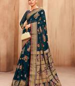 teal ethnic motifs zari poly georgette saree