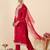 Pink silk blend embroidered kurta trouser dupatta set