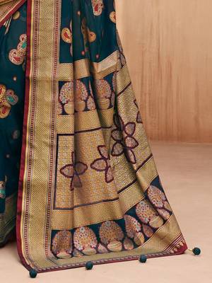 teal ethnic motifs zari poly georgette saree 4