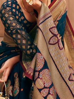 teal ethnic motifs zari poly georgette saree 5