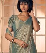 green women checked beads and stones embellished georgette saree