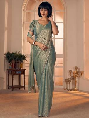 green women checked beads and stones embellished georgette saree 5