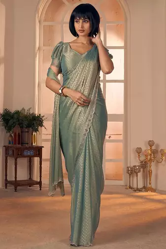 green women checked beads and stones embellished georgette saree