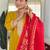 Mustard silk blend embroidered kurta trouser dupatta set