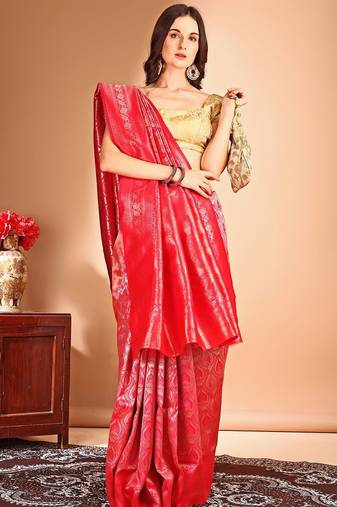 pink woven design art silk blend dharmavaram saree