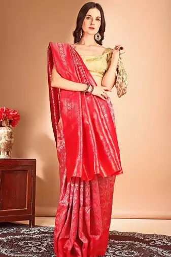 pink woven design art silk blend dharmavaram saree