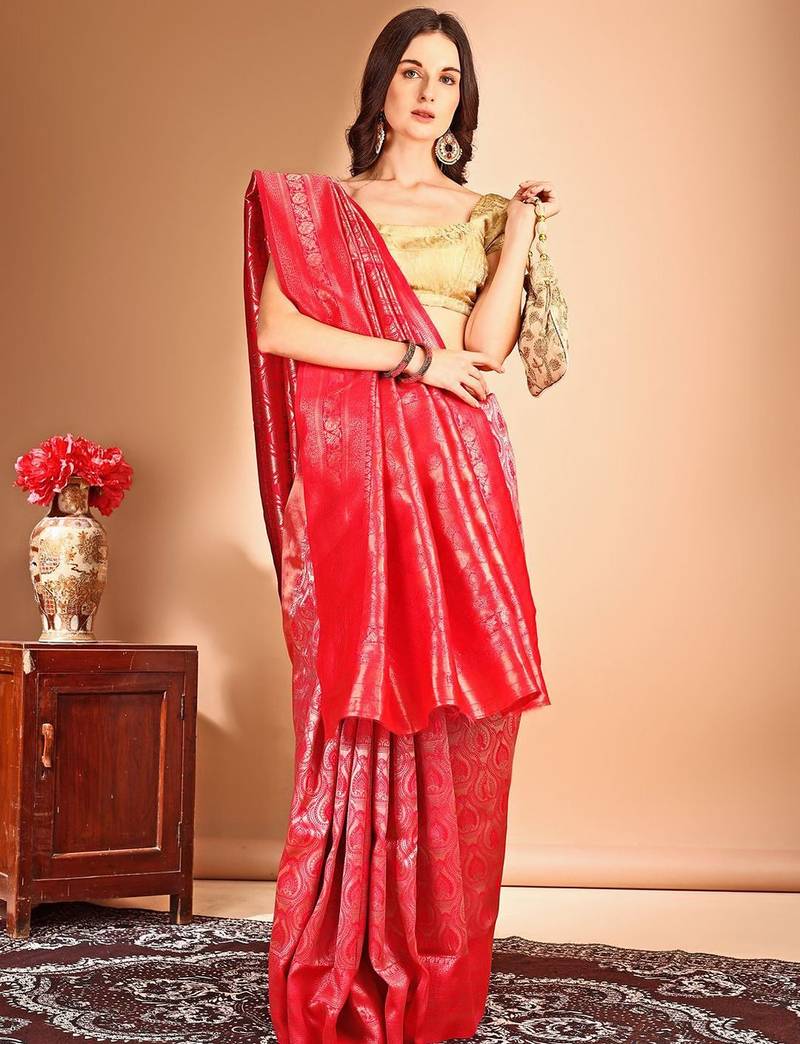 pink woven design art silk blend dharmavaram saree