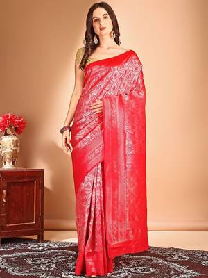 pink woven design art silk blend dharmavaram saree 2