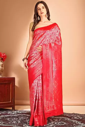 pink woven design art silk blend dharmavaram saree