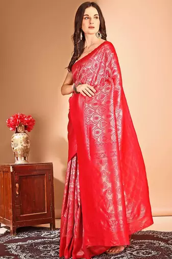 pink woven design art silk blend dharmavaram saree