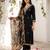Black viscose rayon embroidered kurta trouser dupatta set