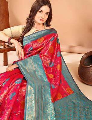 pink woven design zari dharmavaram saree 1