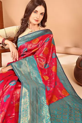 pink woven design zari dharmavaram saree
