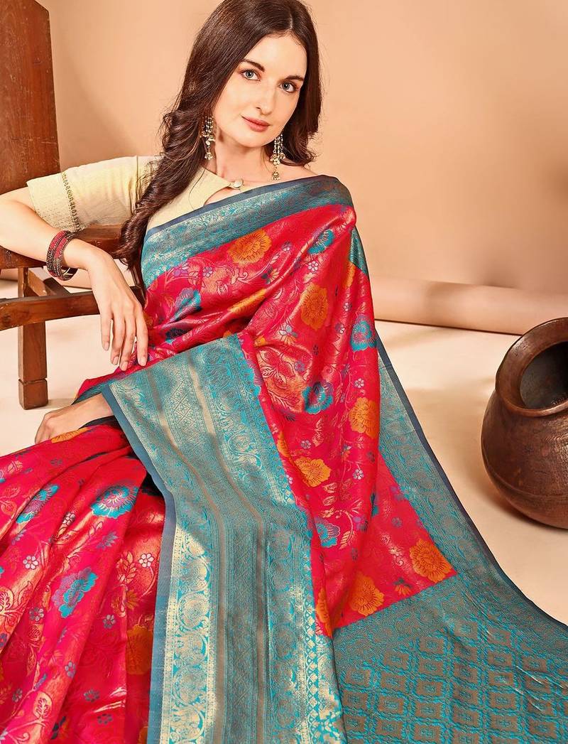 pink woven design zari dharmavaram saree