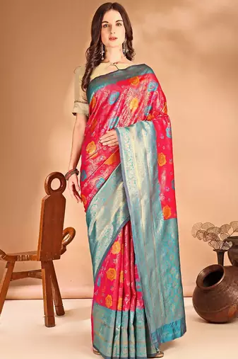 pink woven design zari dharmavaram saree