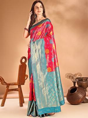 pink woven design zari dharmavaram saree 3