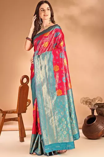 pink woven design zari dharmavaram saree