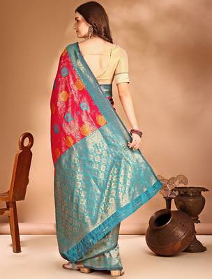 pink woven design zari dharmavaram saree 4