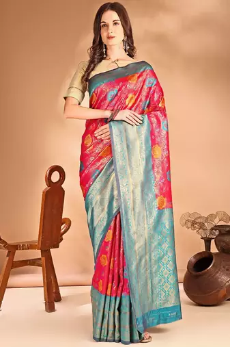 pink woven design zari dharmavaram saree