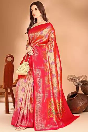 pink woven design zari dharmavaram saree