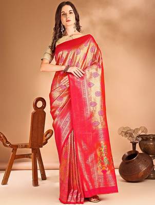 pink woven design zari dharmavaram saree 2