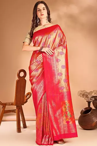 pink woven design zari dharmavaram saree