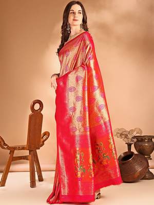 pink woven design zari dharmavaram saree 3