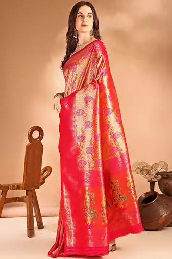 pink woven design zari dharmavaram saree