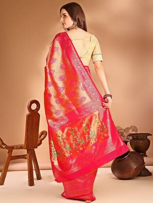 pink woven design zari dharmavaram saree 4