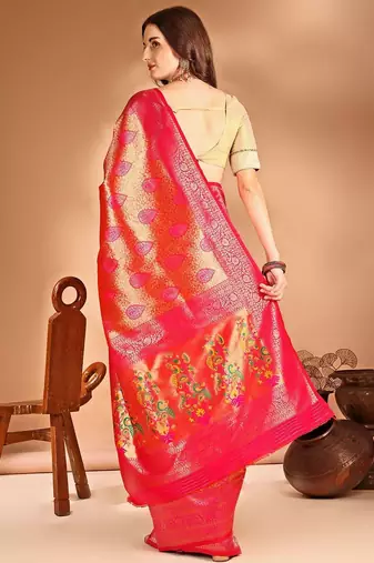 pink woven design zari dharmavaram saree