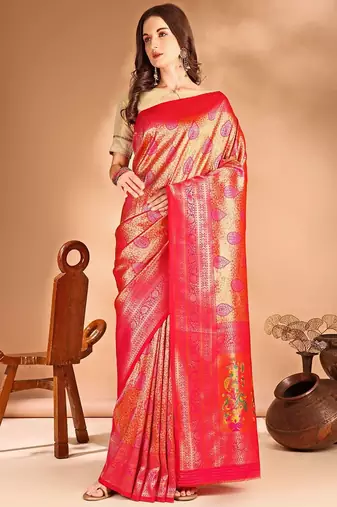 pink woven design zari dharmavaram saree