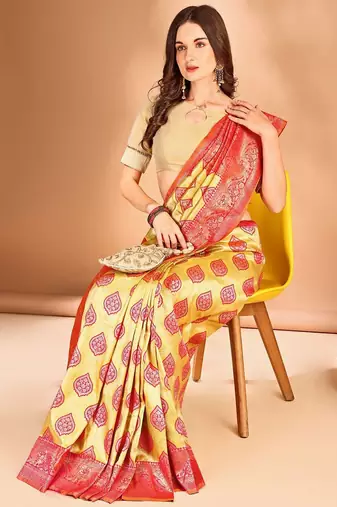 yellow woven design art silk blend designer dharmavaram saree