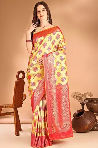 yellow woven design art silk blend designer dharmavaram saree
