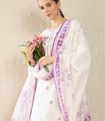White pure cotton embroidered kurta trouser dupatta set